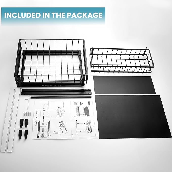 sagetta Black Under Sink Organizers with Sliding Rails Two Pack Under Kitchen Sink Organizers and Storage Pull out Kitchen Cabinet Organizer Height Adjustable Cabinet Storage Shelves Two Tiers