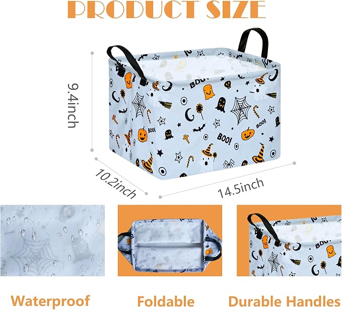 MAIZMZ Halloween Storage Basket Pumpkin Ghost Gift Basket for Kids Foldable Toy Box Waterproof Organizer Bin Laundry Nursery Hamper for Home Office Dorm Closet Shelf