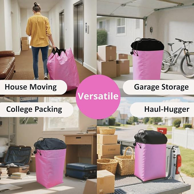 Moving Bags Heavy Duty Extra Large, 66 Gallon XL College Moving Bags with Handles, Waterproof Storage Totes Packing Supplies for Home Dorm, Set of 4
