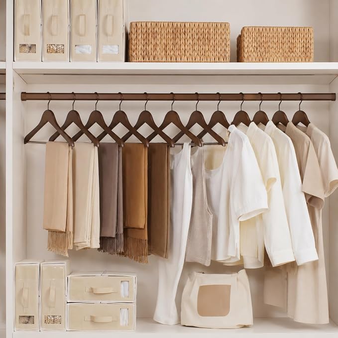 JS HANGER Wooden Coat Hangers, 16 Pack High Grade Wood Suit Hangers with Non Slip Pant Bar - Extra Smooth and Splinter Free, Retro Finish