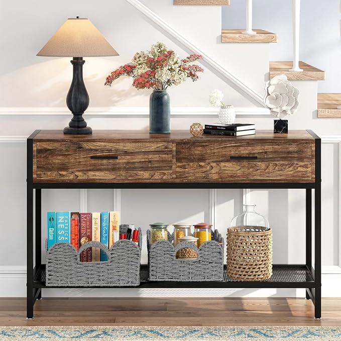 Graciadeco Scalloped Wicker Basket Natural Paper Rope Storage Baskets with Handles Handwoven Organizer Bin Wicker Storage Baskets for Home Decor, Organizing, 2 Pack (Grey)