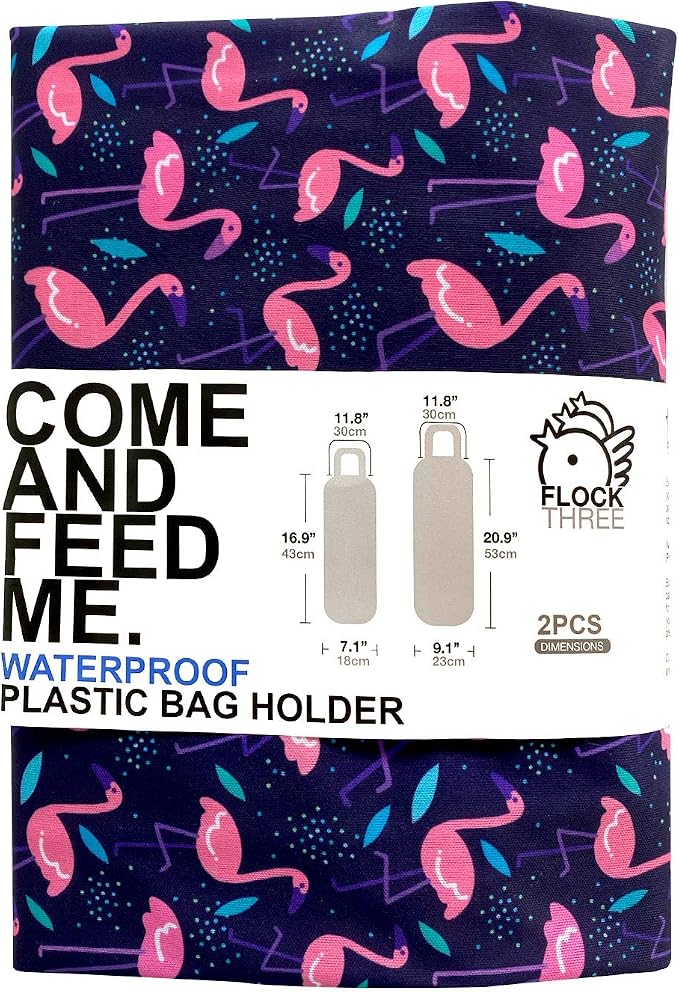 2pcs Waterproof Plastic Grocery Trash Bag Holder Shopping Carrier Holder Organizer Kitchen Storage Bag Dispenser Multiple Designs Sizes Flamingos