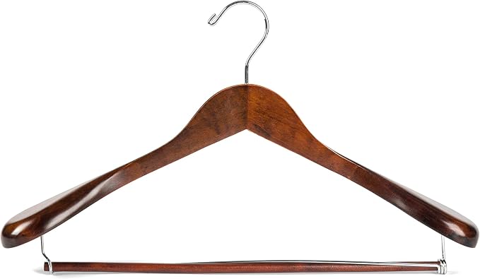 Luxury Wide Shoulder Wooden Hangers 6 Pack, with Locking Bar, Smooth Retro Finish Wood Suit Hanger Coat Hanger for Closet, Holds Up to 20lbs, 360° Swivel Hook, for Jacket, Dress Heavy Clothes Hangers