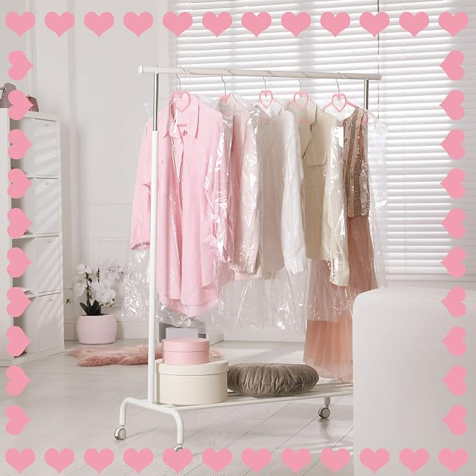 Qunclay 50 Pcs Pink Plastic Heart Hangers with 360 Degree Swivel Hook, Heavy Duty Sturdy Heart Clothes Coat Hanger, Cute Kawaii Room Decor for Adult Women, Space Saving with No Hanger Mark