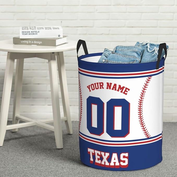 Custom Texas Laundry Hamper Personalized Laundry Basket Customized Name And Number Collapsible Storage Basket for Bedroom Bathroom Living Room Baseball Fan Gifts