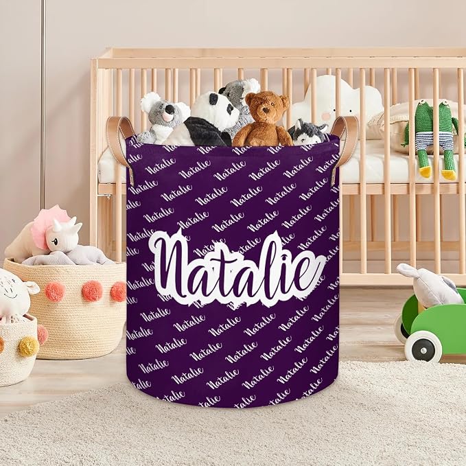 Personalized Laundry Basket, Custom Gift Laundry Hamper, Collapsible Nursery Waterproof Laundry Baskets, Dirty Clothes Toy Hamper with Handles Name Dark Purple