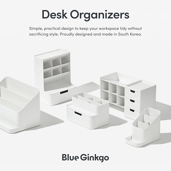 BLUE GINKGO Hive Desk Organizer – Vertical 6-Compartment, Full-drawer Storage – Space-Saving Pen Holder, Stationery Storage – Organizer for Office, School Supplies, Makeup (Made in Korea, White)