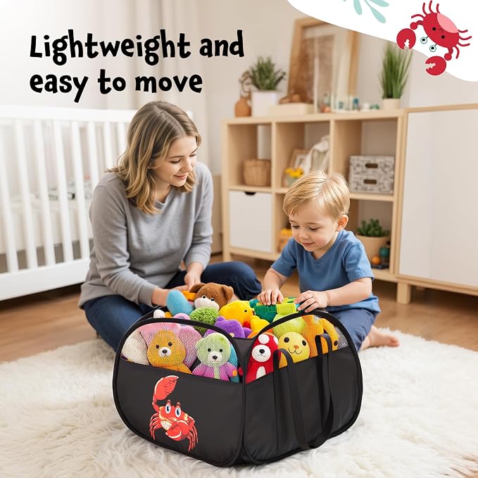 YOHOOLYO 95L Toy Storage Basket Box Chest for Boys Baby Toddler Kids, Collapsible Pop Up Large Mesh Toy Organizer Bin with Handles for Living Room Area, Playroom, Closet (Jellyfish&Crabs)