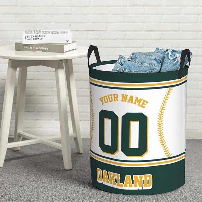 Custom Oakland Laundry Hamper Personalized Laundry Basket Customized Name And Number Collapsible Storage Basket for Bedroom Bathroom Living Room Baseball Fan Gifts
