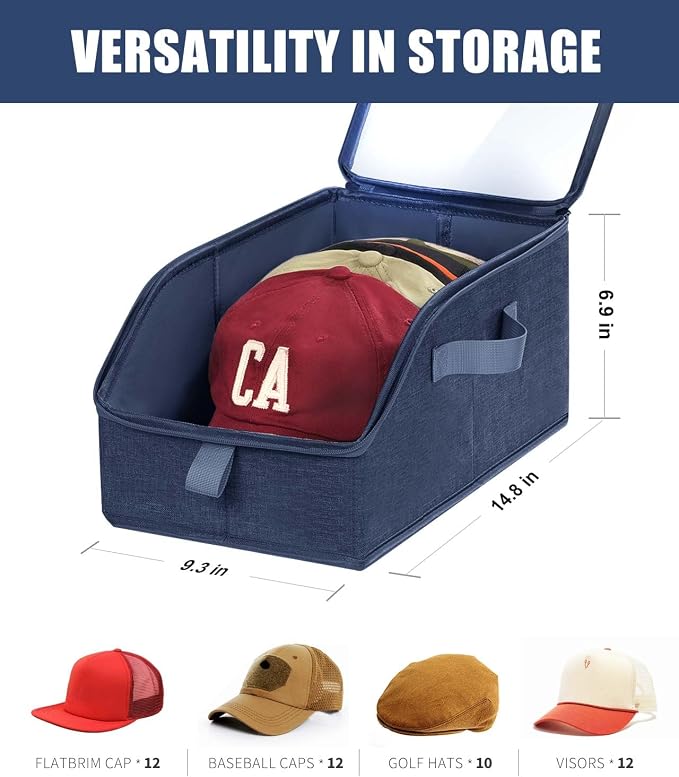 Livelab Hat Organizer for Baseball Caps, Blue, 1Pcs | Hat Storage Holder Container, For Closet, Clear Window, Hat Boxes for Home Storage