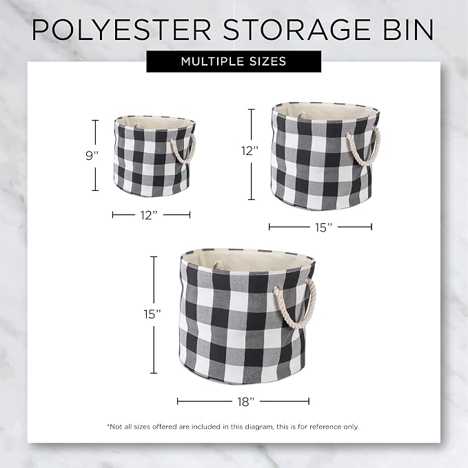 DII Buffalo Check Storage Collection Collapsible Bin with Handles, Large Round, 16x16x15, Tri Color French Blue