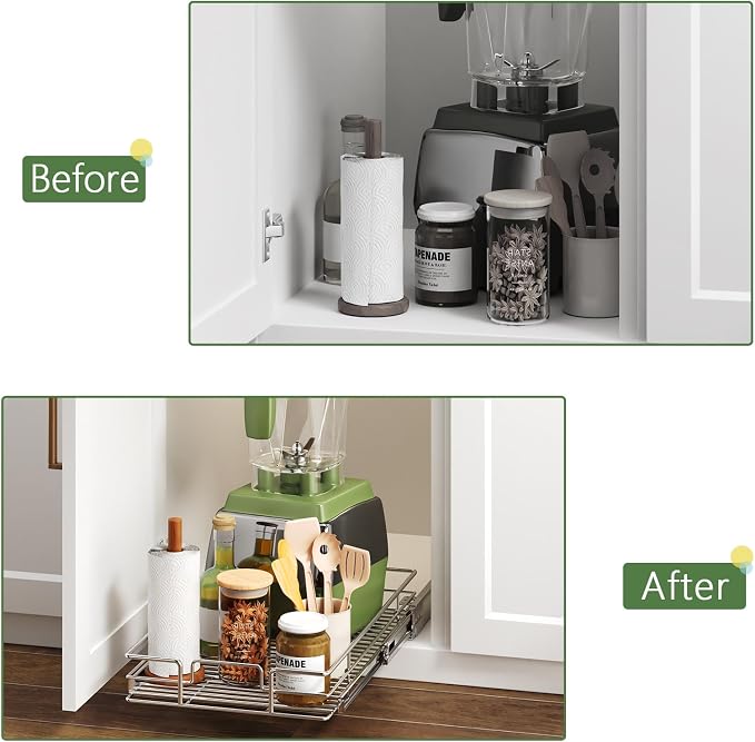 Pull Out Cabinet Organizer 11½" W x 21½" D, Heavy Duty Cabinet Pull Out Shelves, Slide Out Drawers Organization for Kitchen Cabinets Bathroom