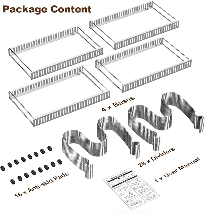 Housolution 2 Pack Pot and Pan Lid Organizer Holder Storage Rack, Silver | 12"-23" Expandable, 14 Adjustable Dividers, Sturdy Metal Construction, Easy Assembly