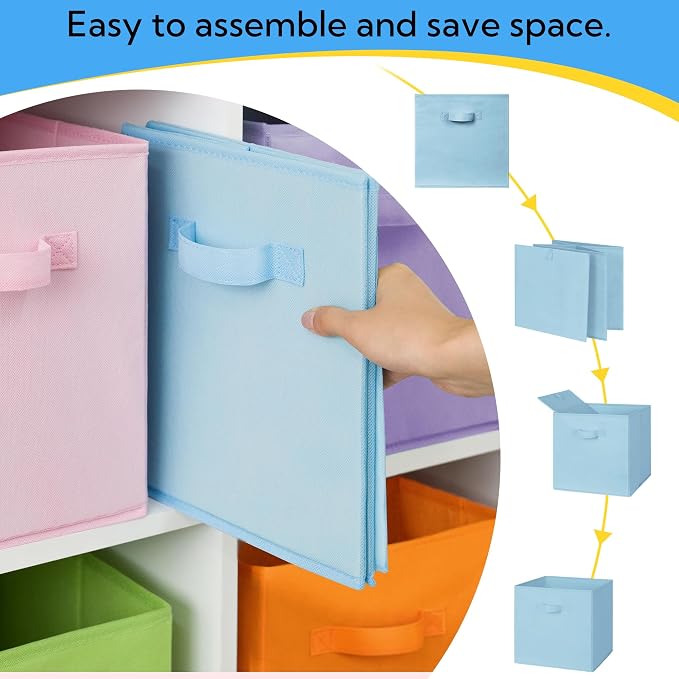 Cupic Cupid 13 Inch Storage Cube, Fabric Cube Storage Bin with Handles, Storage Cube Organizer for Clothes and Toys, Collapsible Cube Bins for Closet, Shelves, Nursery, 6-Pack, Pastel Colors
