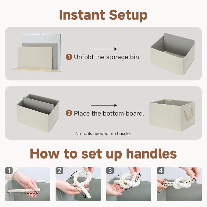 StorageWorks Fabric Storage Bins for Shelves, Storage Baskets for Closet Organization, Organizer Bins for Clothes Storage, Beige, White & Ivory, 3-Pack, Small