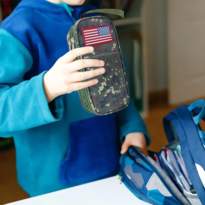 Tactica Pencil Case for Boys,Large Boys Pencil Pouch with Zipper Compartments, Big Capacity Pen Box Pen Bag Organizer for School College Office Kids Teen Boy Men Adult