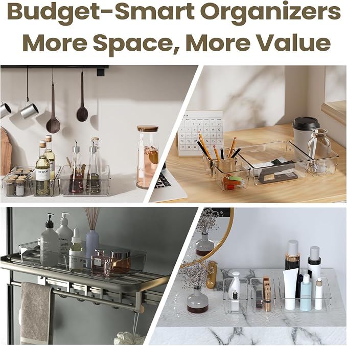 Clear Plastic Drawer Organizer Set with 15 Inch Extra Long Bins, 4 Sizes Large Acrylic Organizers for Kitchen Utensils, Bathroom Trays and Makeup Storage