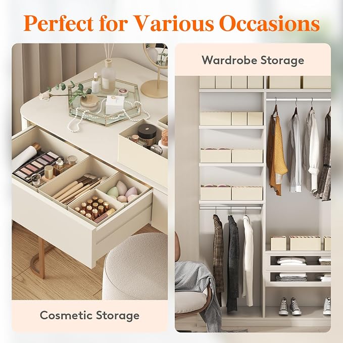 Lifewit 16 Pack Drawer Organizer, Dresser Underwear Drawer Organizer Bins, Foldable Fabric Closet Organizers, Storage Drawer Dividers, Dorm Room Essentials for Clothing, Socks, Towels, Ties Khaki
