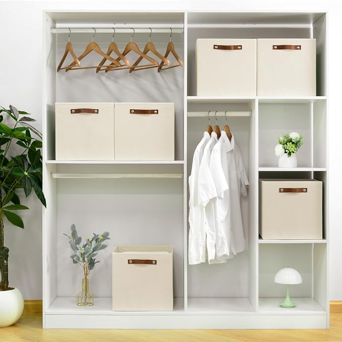 FinishingBo 6-Pack Storage Cubes with Handles & Label Holders Basket, Closet Cube Home Organizer Bins(Beige, 13 x 13 x 13 inch)