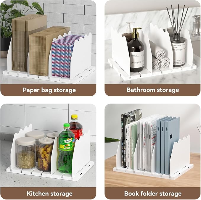 SOYO Adjustable Purse Organizers for Closet, Acrylic Shelf Divider for Bag and Purse Storage, Pocketbook and Handbag Organizer, Bookshelf Separator Organizers for House, Office Use, White,2pc