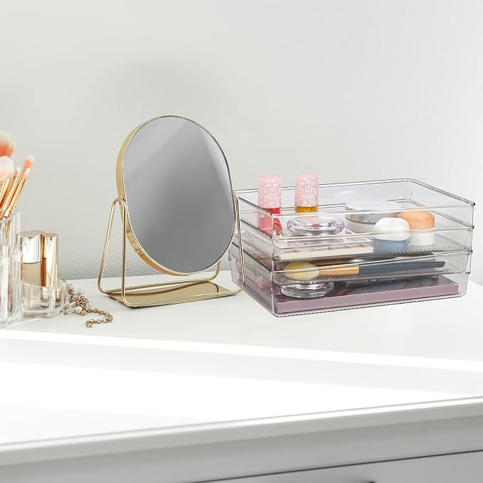 Clear Drawer Organizer Bins Set, Transparent Rectangle Trays, Dresser Bathroom Makeup Vanity Organization and Storage Bins Office Desk Drawer Dividers Organizers (3pc - 9×6×2")