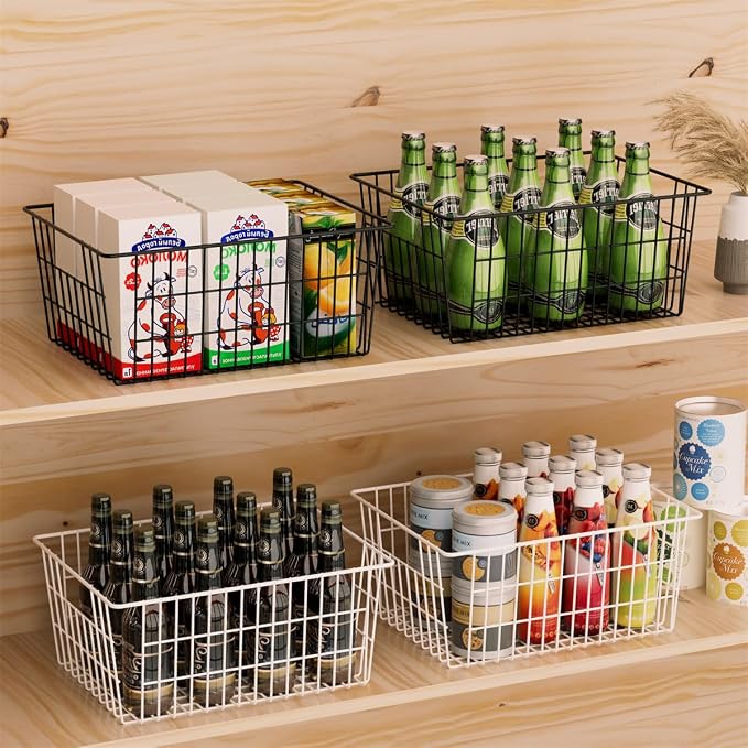 SANNO Black Wire Baskets Freezer Bin Organizer for Home, Bathroom, Closet Organization, set of 8, 15.7inch