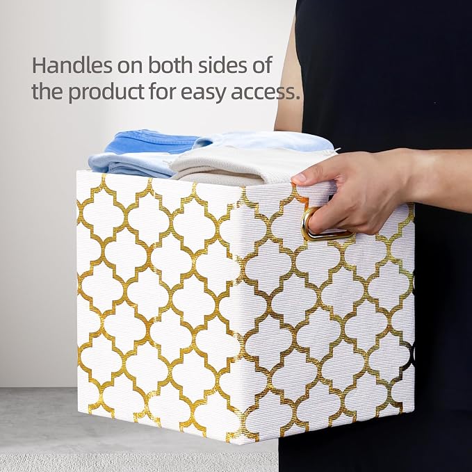 11x11x11 Cube Storage Bins, Collapsible Storage Bins Fabric Storage Cubes Organizer Baskets Box Drawers for Shelves, Closet, Wardrobe, Bookshelf, Cabinet, 3 Pack, White, AG40001-02