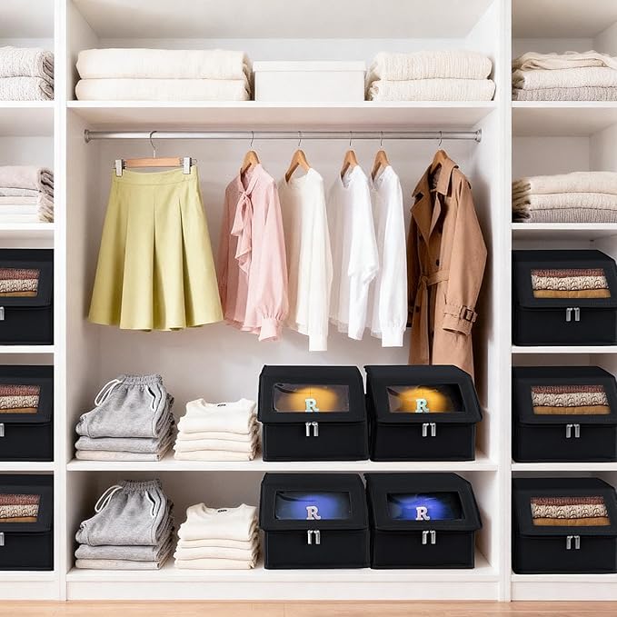 Dofilachy 4 Pack Stackable Hat Storage for Baseball Caps, Holds 56 Caps - Closet Organizer Box with Clear Window & Cardboard,Sturdy Snapback Hat Boxes for Home Storage (dark, 4)