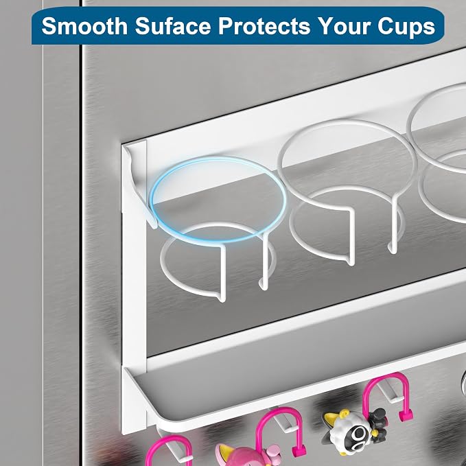 EASTTOWEST Magnetic Cup Storage Organizer Holder for Stanley 30/40 oz Tumbler,Strong Magnetic Rack for Fridge (White, 3CUPS)