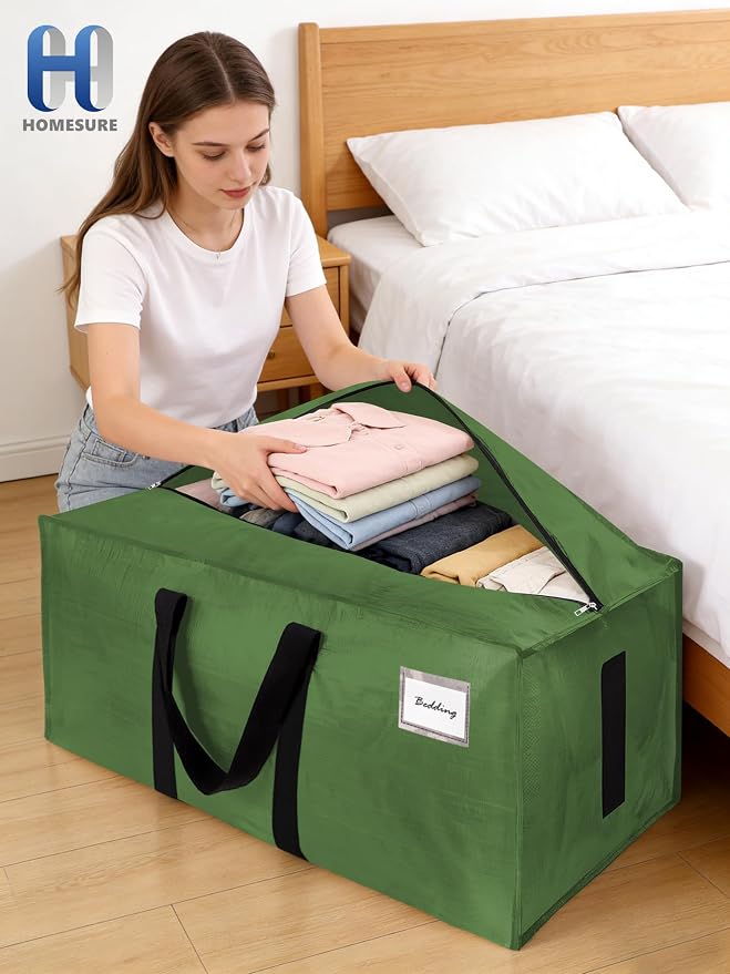 HOMESURE Supports 200lbs Heavy Duty Moving Bags - Strong Zipper & Wrap-Around Handles - Water-Resistant Storage Totes, Durable Alternative to Moving Boxes - 40 Pack - Olive Green
