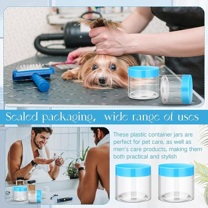 SATINIOR 12 Pack 8 oz Plastic Container Jars with Lids Round Clear Travel Cosmetic Container Slime Jars for Toiletries, Lotion, Cream, Ointments, Makeup, Rhinestone, Samples, Kitchen Storage(Blue)