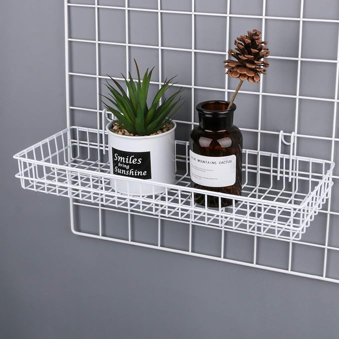Kaforise Hanging Basket for Wire Wall Grid Panel, Multi-function Wall Storage and Display Basket, Large Size, White
