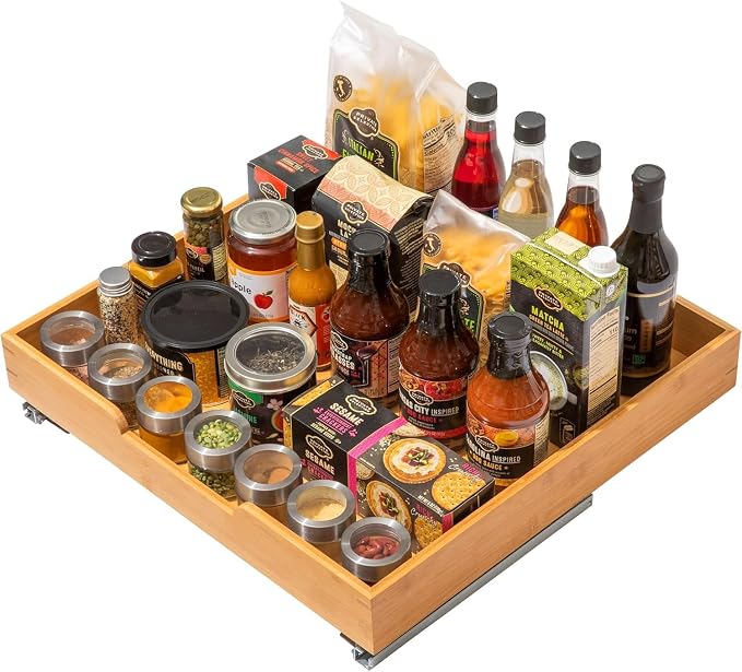 HOLDN’ STORAGE Bamboo Wooden Pull out Cabinet Organizer 22"W x 21"D Requires At Least a 23.25"W x 21"D Cabinet Opening W/Lifetime Limited Warranty, Bamboo Tray and Heavy Gauge Metal Rails