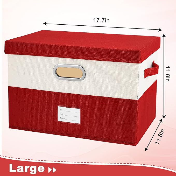 Large Linen Fabric Foldable Storage Bins with Removable Lid and Handles, Washable Storage Box Organizer Containers Baskets Cube with Cover for Bedroom,Office(grey&cream, Large(2-Pack))
