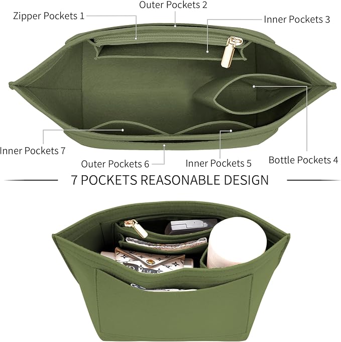 LOUKAYCCI Felt Purse Organizer Insert for Longchamp Le Pliage M Handbag Insert (Forest Green, Medium)