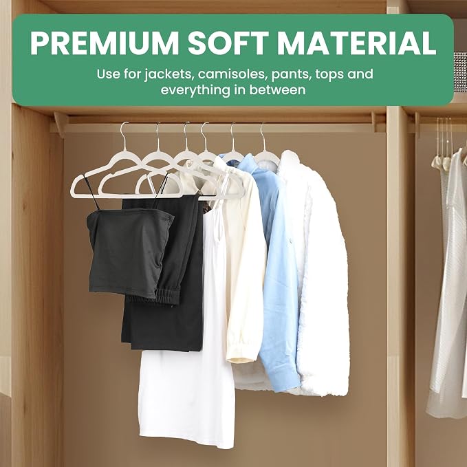 InfiniPower 30 Pack Velvet Hangers, Heavy Duty Non-Slip Clothes Hangers with Shoulder Notches, Coat Suit Hangers with 360° Swivel Hooks, White