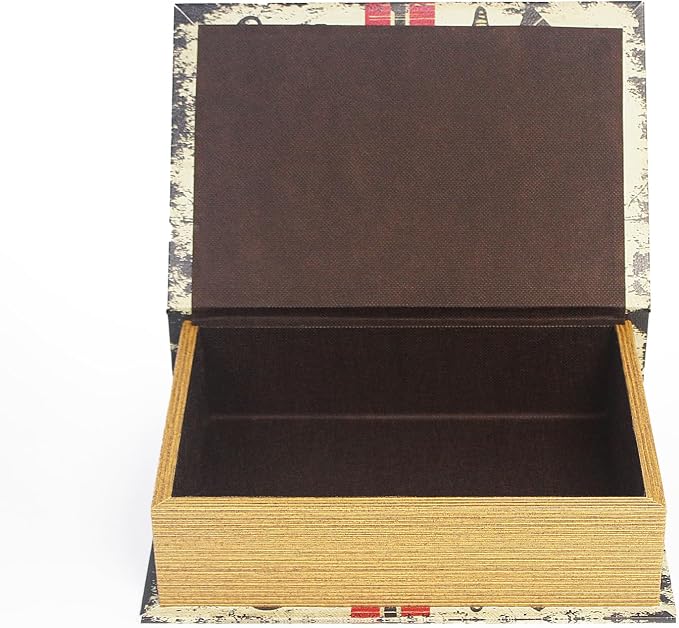 PACOLO Decorative Book Boxes, Faux Wood cover Storage for Hidden Jewelry, Money, and Cash (New York College)