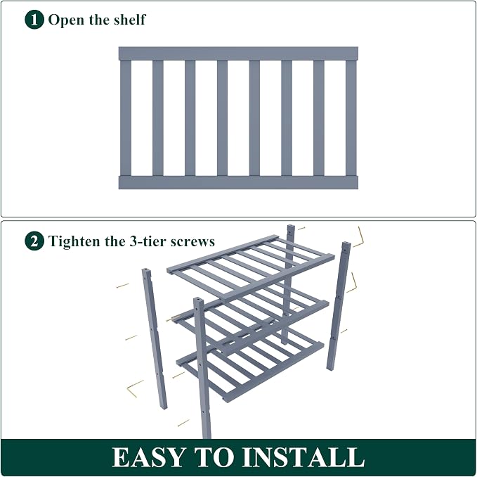 Smiry Bamboo Shoe Rack for Closet, 3 Tier Small Wooden Shoe Organizer, Stackable Wood Shoe Storage Shelf for Entryway, 14 Vertical Slats, One-piece Heavy-Duty Legs, 17.32"x11.02"x18.31", Grey
