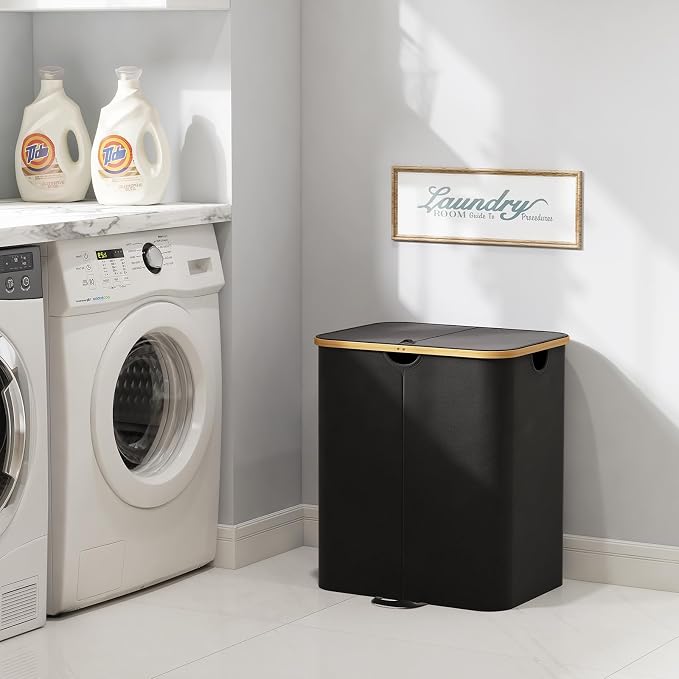 Lifewit 120L Double Laundry Hamper with Lid, Large Laundry Basket with Removable Bag & Bamboo Handles, Fodable Tall Dirty Clothes Hamper for Laundry Collapsible Bin for Bathroom Bedroom Dorm, Black