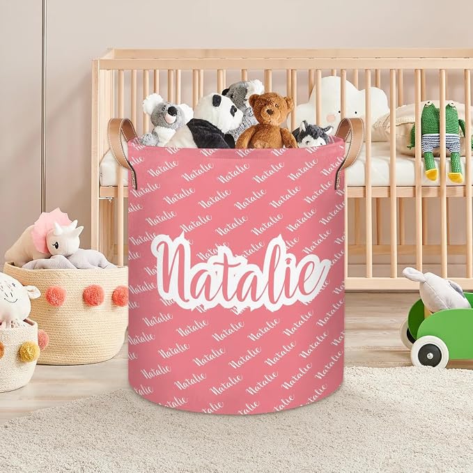 Personalized Laundry Basket, Custom Gift Laundry Hamper, Collapsible Nursery Waterproof Laundry Baskets, Dirty Clothes Toy Hamper with Handles Name Light Red