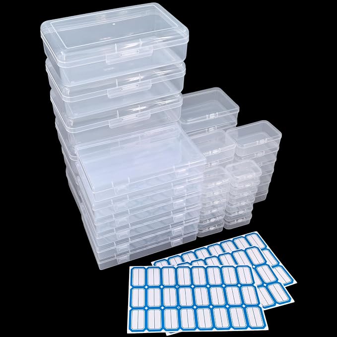42 Pack Rectangular Clear Plastic Storage Containers | Mixed Sizes, Hinged Lid, For Beads and Small Craft Items