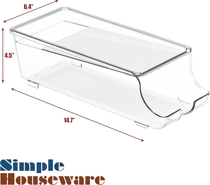 Simple Houseware 4-Pack Auto-Rolling Beverage Can Organizer for Fridge | Clear, Set of 4, Front-Loading Soda Dispenser with Smooth Glide Design, Space-Saving Refrigerator Storage Bins