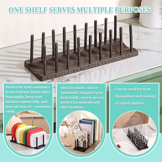 Berglander Dish Rack 14", Adjustable Vertical Plate & Lid Organizer for Kitchen Cabinet or Countertop, Drying Stand for Dishes, Cutting Boards, Pot Lids, Food Container Lids, Cups, Bakeware & Books