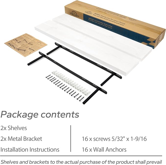 BGMG Wood Floating Shelves, White, 36x6.7x1.25 inch, Set of 2 | Wide Rustic Wooden, Wall Shelves, For Bathroom Living Room Bedroom Kitchen, Farmhouse