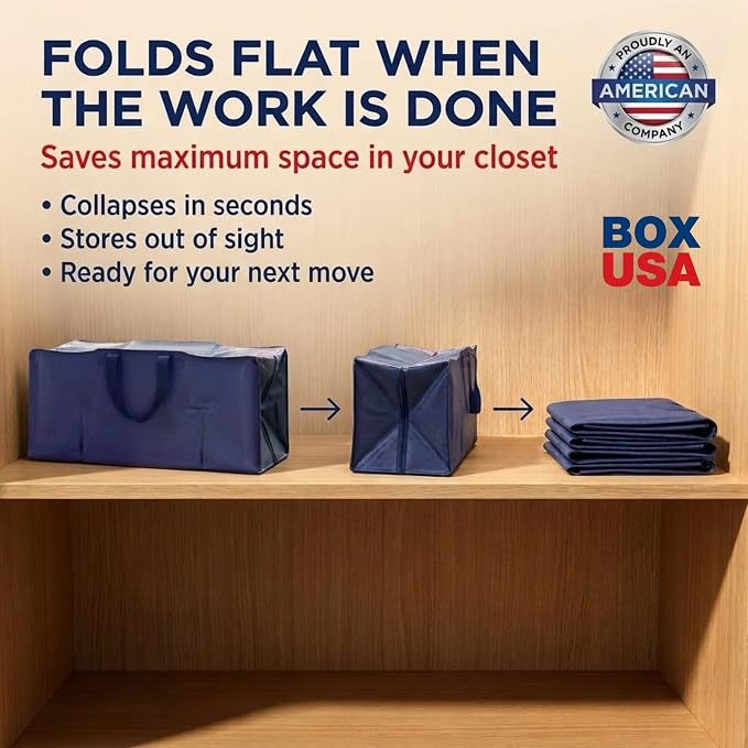 BOX USA 8-Pack Moving Bags with Strong Handles & Zippers - Heavy Duty Extra Large Packing Bags for Storage, Moving Boxes, Dorm & College Supplies, Blue