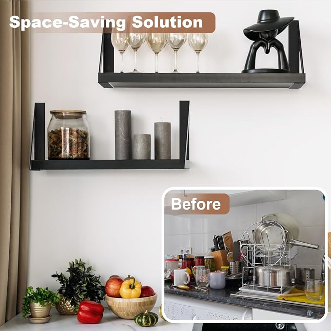 Heavy Duty Shelf Bracket 8 Inch, 4 Pack Black Brackets Right Angle Triangle Wall Mount, Durable for Garage & Workshop Organization