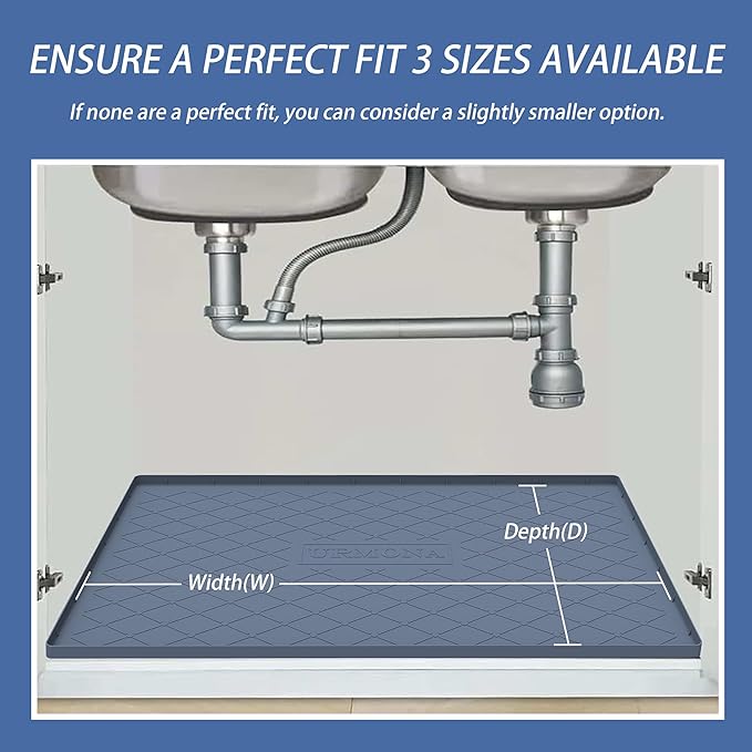 URMONA 28" x 22" Waterproof Silicone Mat in Multiple Sizes & Colors, Under Sink Mat for Kitchen & Bathroom, Pet Food Pad for Dogs & Cats, Kitchen Cabinet Liner, Multi-Purpose for Storage(Khaki)