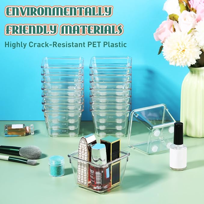 Tioncy 24 Pcs Stackable Clear Drawer Organizer Set 3" x 3" x 2" Small Makeup Vanity Storage Bins Office Desk Drawer Dividers Container Organization for Makeup Vanity Office Bathroom Kitchen Utensil