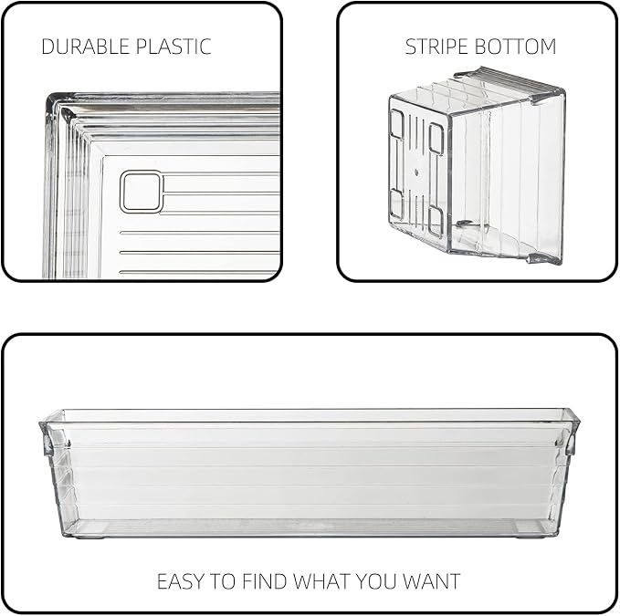 Clear Plastic Drawer Organizer Tray for Vanity Cabinet (Set of 10),Storage Tray for Makeup, Kitchen Utensils, Jewelries, and Gadgets