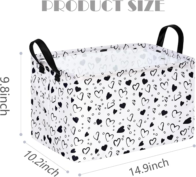 MAIZMZ Girls Empty Gift Basket Heart Print Storage Cube for Women, Closet Shelf Organizer Bins with Handles Nursery hamper Kids Toys Books Box Room Deco